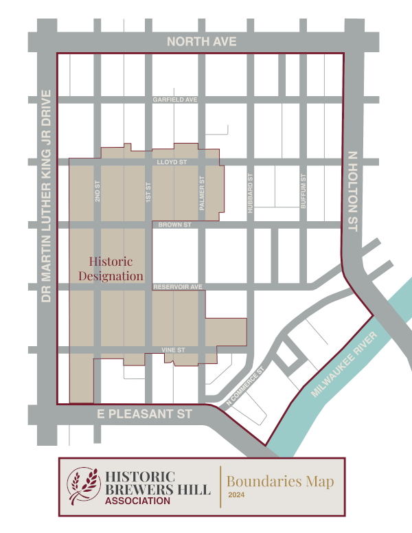 Historic Brewers Hill Association boundaries map with historic designation outlined